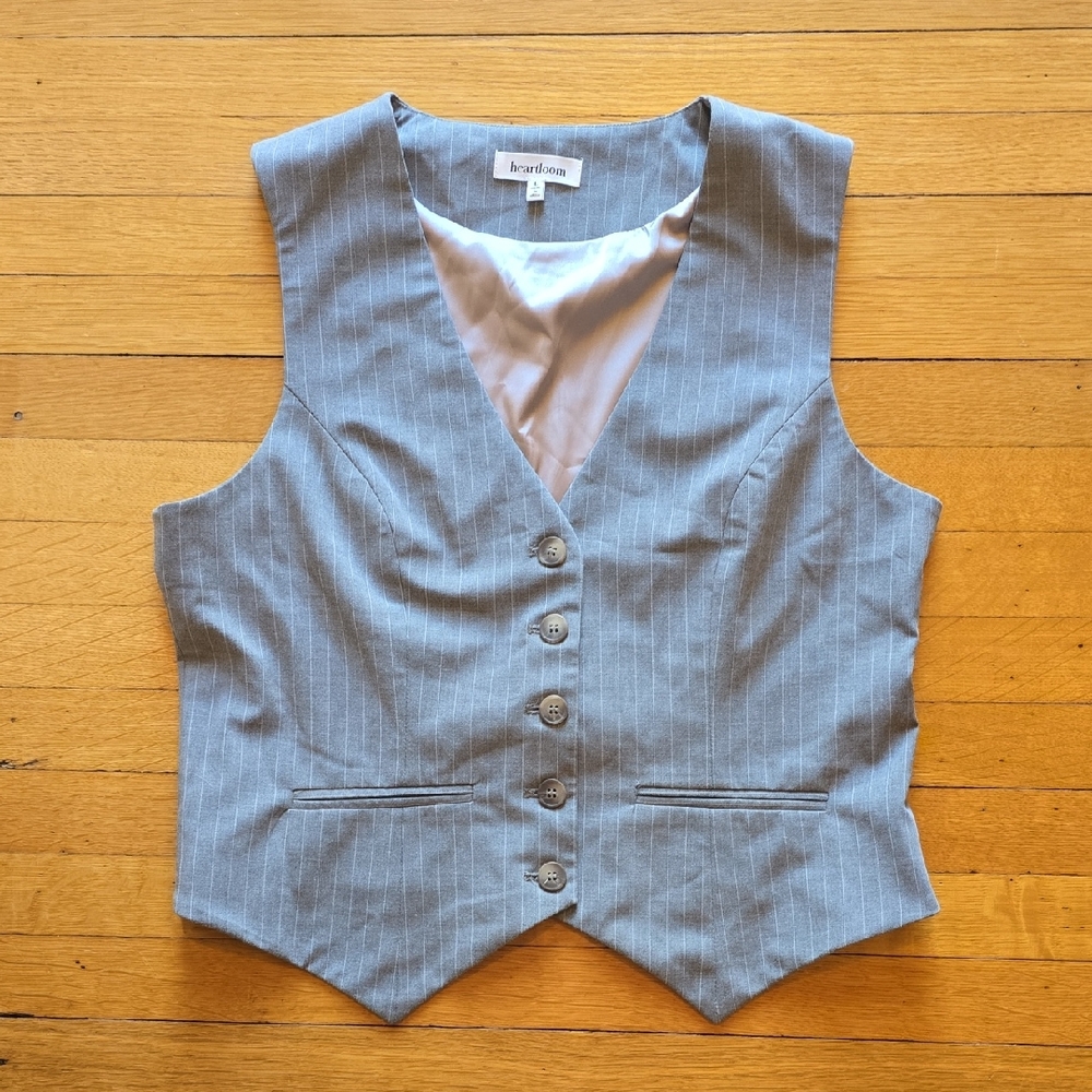Heartloom, Light Gray Pinstripe Vest, EUC, Women's L